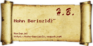 Hohn Beriszló névjegykártya